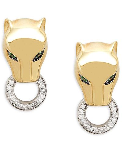Effy ENY Two Tone Sterling Silver, Tsavorite & Diamond Panther Knocker Earrings - Metallic