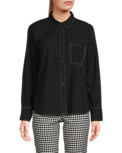 Ellen Tracy Verical Stripe Button Down Shirt - Black