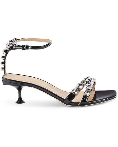 Sergio Rossi Crystal Ankle Strap Patent Leather Sandals - Metallic