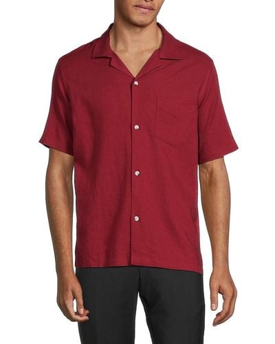 Saks Fifth Avenue Linen Blend Camp Shirt - Red