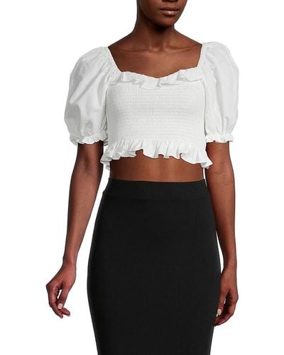 JACQUIE THE LABEL Aimee Smocked Crop Top - White