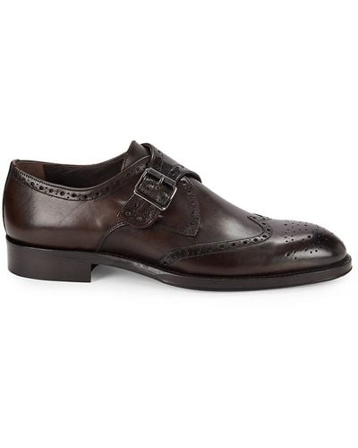 Bruno Magli Casella Wingtip Monk Strap Shoes - Brown