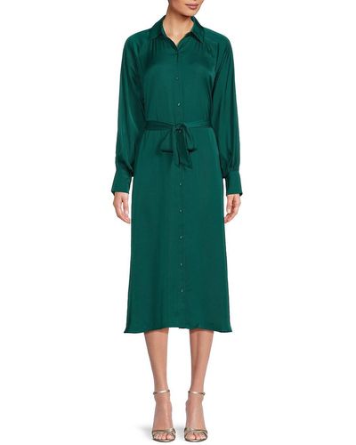 Saks Fifth Avenue Satin Midi Shirt Dress - Green