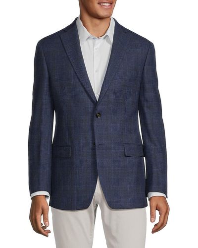 Robert Graham Tailored Fit Plaid Wool Blend Blazer - Blue
