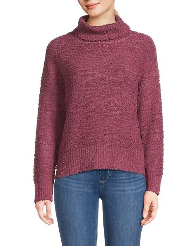 Bobeau Cowlneck Popcorn Knit Jumper - Red