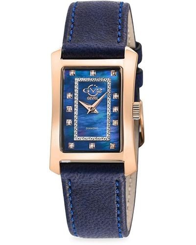 Gevril Luino 29mm Rose Goldtone Stainless Steel, Diamond & Leather Strap Watch - Blue