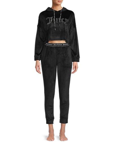 Juicy Couture 2 Piece Emebllished Logo Pajama Set - Black