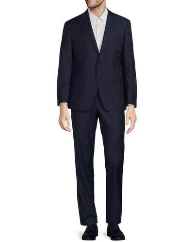 Saks Fifth Avenue Striped Wool Modern Fit Suit - Blue