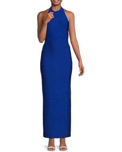 Hervé Léger Bandage Halter Sheath Maxi Dress - Blue