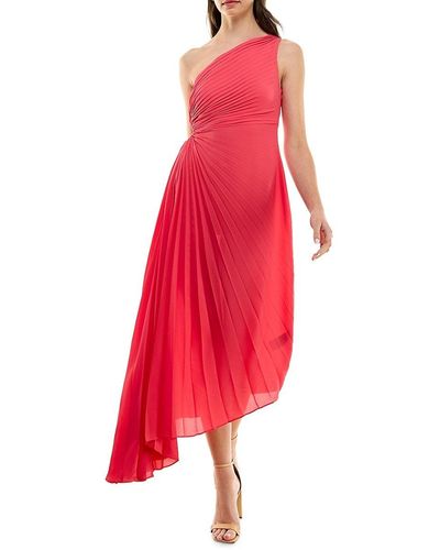 Nicole Miller Pleated Asymmetric Maxi Dress - Red