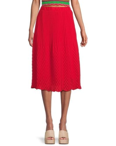 Nanette Lepore Knit A Line Midi Skirt - Red