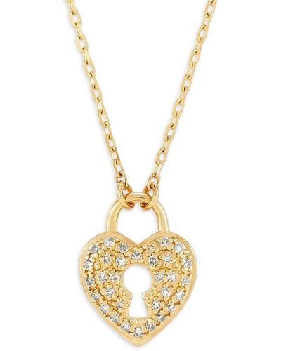 Saks Fifth Avenue 14k Yellow Gold & 0.1 Tcw Diamond Heart Lock Pendant Necklace - Metallic