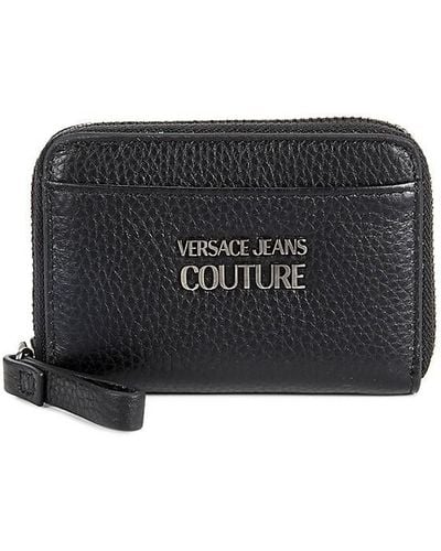 Versace Logo Zip Around Leather Wallet - Black