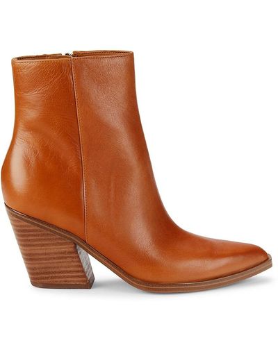 Marc Fisher Fabina Point Toe Leather Ankle Boots - Brown