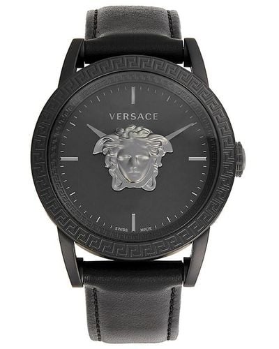 Versace Palazzo Empire 43Mm Stainless Steel & Leather Strap Watch - Gray