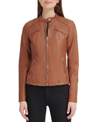 Guess Band Collar Faux Leather Jacket - Red