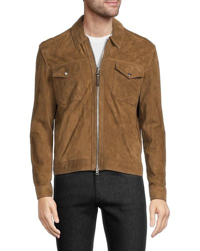 Reiss Pike Leather Zip Jacket - Brown