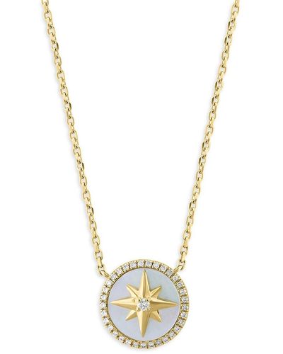 Effy 14k Yellow Gold, Mother Of Pearl & 0.14 Tcw Diamond Pendant Necklace - Metallic