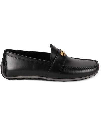 Moschino Logo Leather Driving Loafers - Black