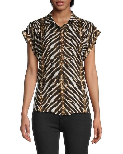 Calvin Klein Zebra Print Button Front Top - Black