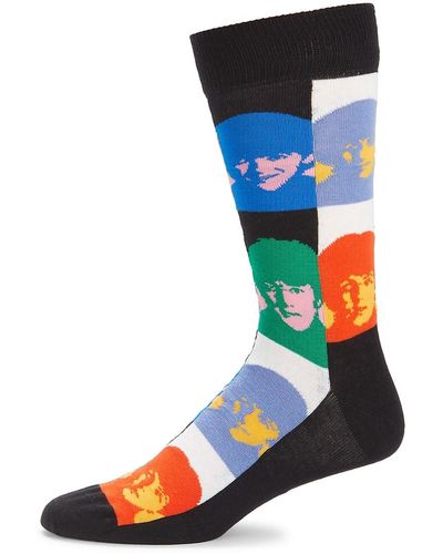 Happy Socks Beatles All Together Now Crew Socks - Black