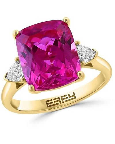 Effy 14k Yellow Gold, Lab Grown Pink Sapphire & Lab Grown Diamond Ring