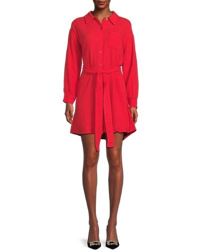 Saks Fifth Avenue Gauze Belted Mini Shirtdress - Red