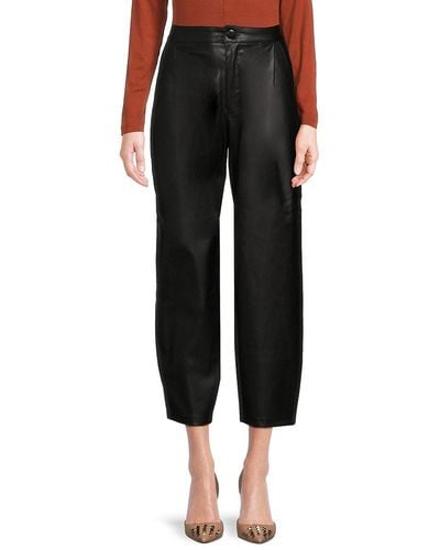 Noisy May Pallie Faux Leather Cropped Trousers - Black