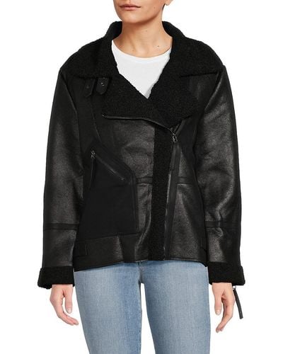LBLC The Label Alecia Faux Fur Lined Vegan Leather Jacket - Black