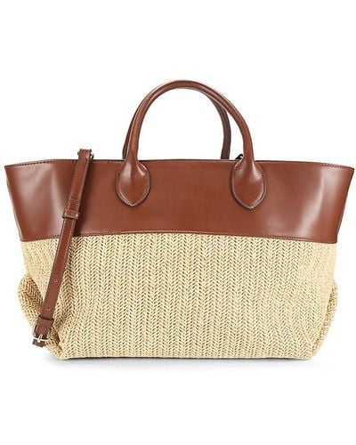 Collection 18 East West Straw Texture Colorblock Tote - Brown