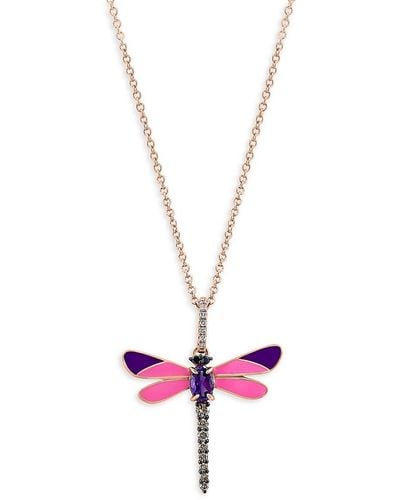 Effy 14k Rose Gold, Enamel & Multi Stone Dragonfly Pendant Necklace - Pink