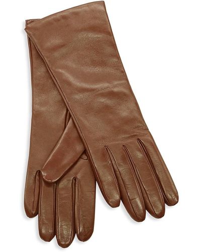 Portolano 11" Long Cashmere-Lined Leather Gloves - Brown