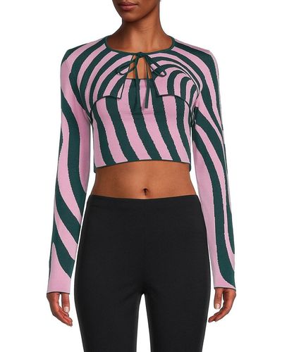 Brandon Maxwell 2-piece Virgin Wool Blend Striped Top & Micro Cardigan Set - Black