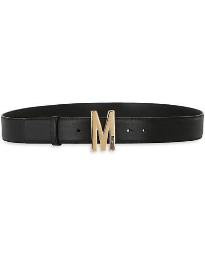Moschino Logo Calfskin Leather Belt - Black