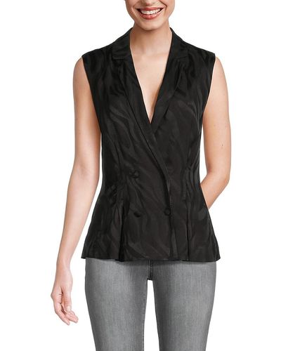 French Connection Ara Double Breasted Satin Vest - Black
