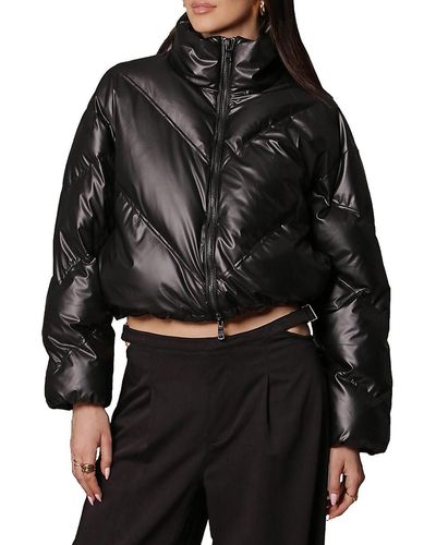 Avec Les Filles Thermal Pufftm Relaxed Fit Cropped Puffer Jacket - Black