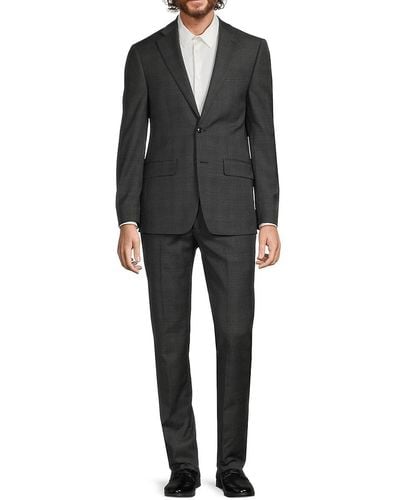 Calvin Klein Slim Fit Plaid Wool Blend Suit - Black