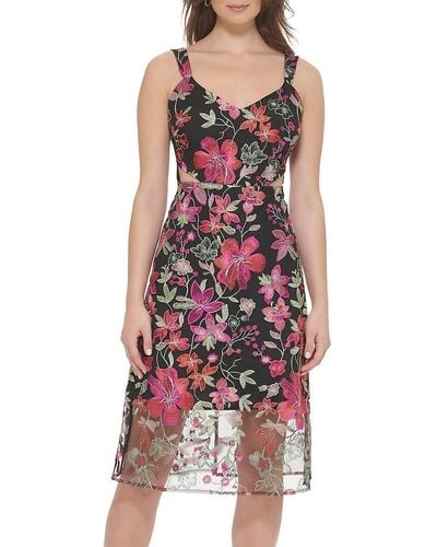 Guess Embroidered Floral Illusion Dress