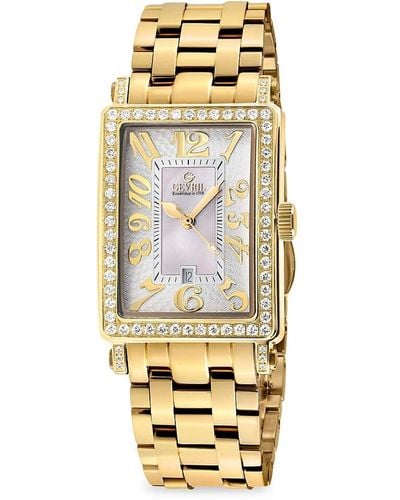 Gevril Avenue Of Americas Mini 25mm Ion Plated Goldtone Stainless Steel, Mother Of Pearl & Diamond Bracelet Watch - Metallic