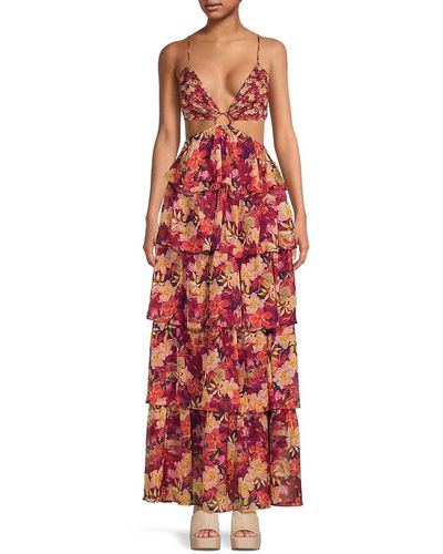 Cami NYC Agustina Floral Cut Out Silk Maxi Dress - Red