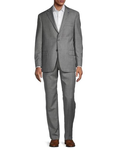 Hart Schaffner Marx Plaid Worsted Wool Suit - Gray