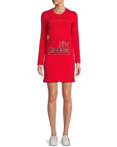 Love Moschino Graphic Crewneck Sweatshirt Dress - Red