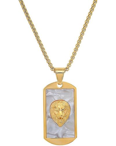 Anthony Jacobs Lion's Head Dog Tag Pendant Necklace - White
