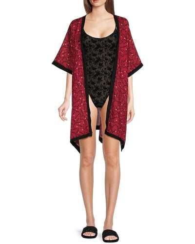 Karl Lagerfeld Icon Print Open Front Robe - Red