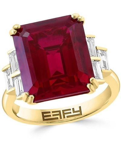 Effy 14k Yellow Gold, Lab Grown Ruby & Lab Grown Diamond Ring - Red