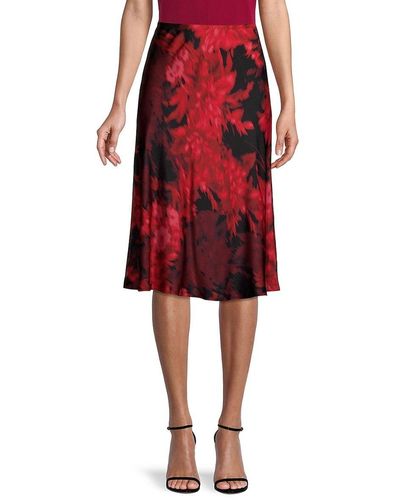 Kobi Halperin Amina Bias-Cut Floral Midi Skirt - Red