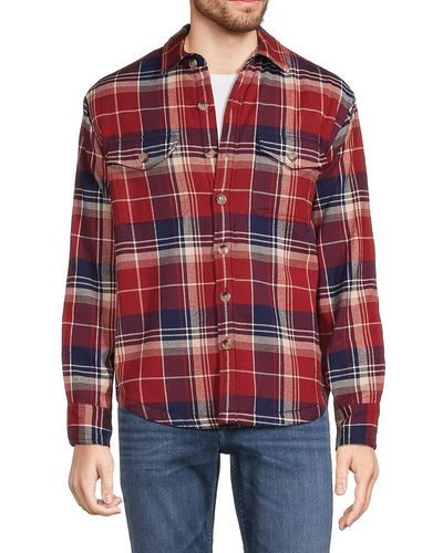 Bonobos Faux Shearling Lined Plaid Flannel Overshirt - Red