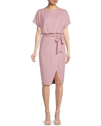 Kensie Short Sleeve Faux Wrap Midi Dress - Pink