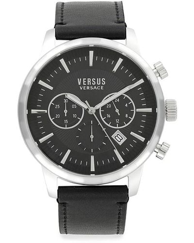 Versus 46mm Stainless Steel & Leather Strap Chronograph Watch - Gray