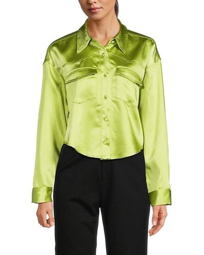 Grey Lab Satin Cropped Button Up Shirt - Green